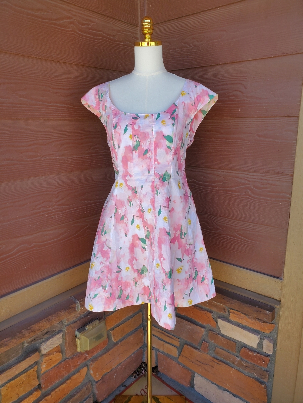 A New Day Size 10 Corset Woven Mini Dress A Line Pink & White Poplin Floral NWOT - Picture 5 of 16